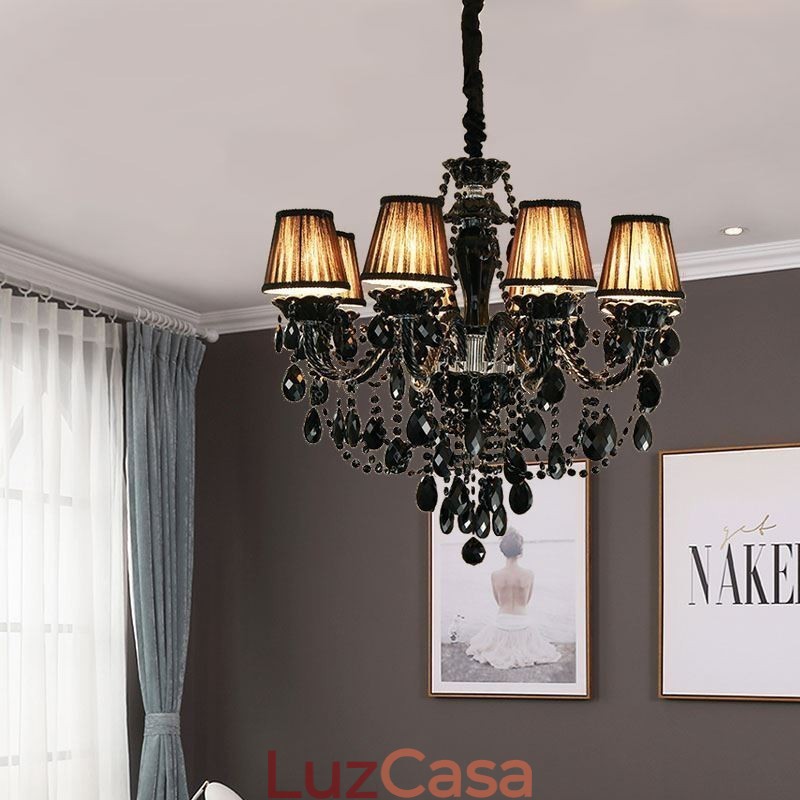Lustre de Cristal de Luxo Europeu Preto 10 Luzes