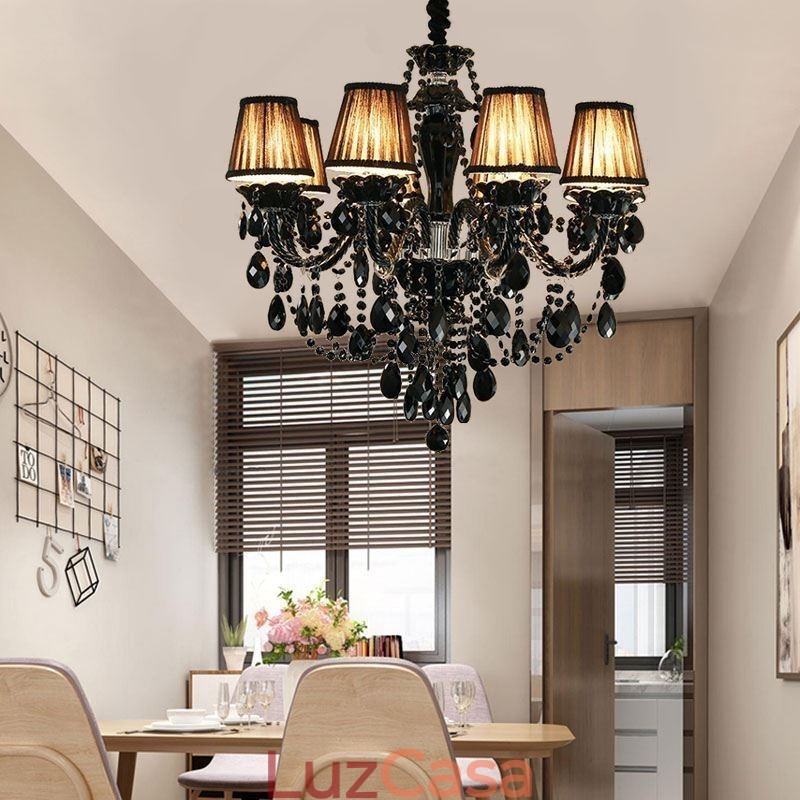Lustre de Cristal de Luxo Europeu Preto 10 Luzes