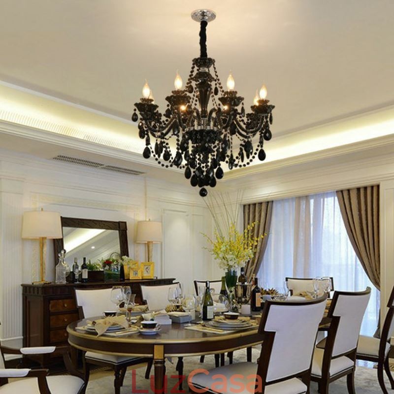Lustre de Cristal de Luxo Europeu Preto 10 Luzes