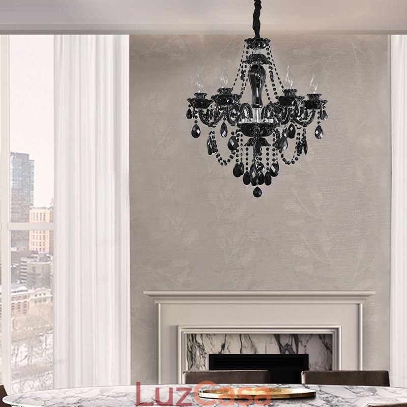 Lustre de Cristal de Luxo Europeu Preto 10 Luzes