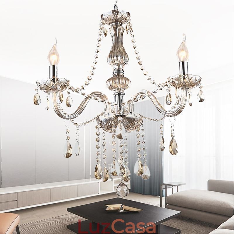 Lustre de cristal europeu cor conhaque vidro pingente luz