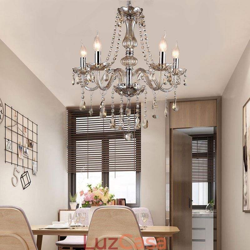 Lustre de cristal europeu cor conhaque vidro pingente luz