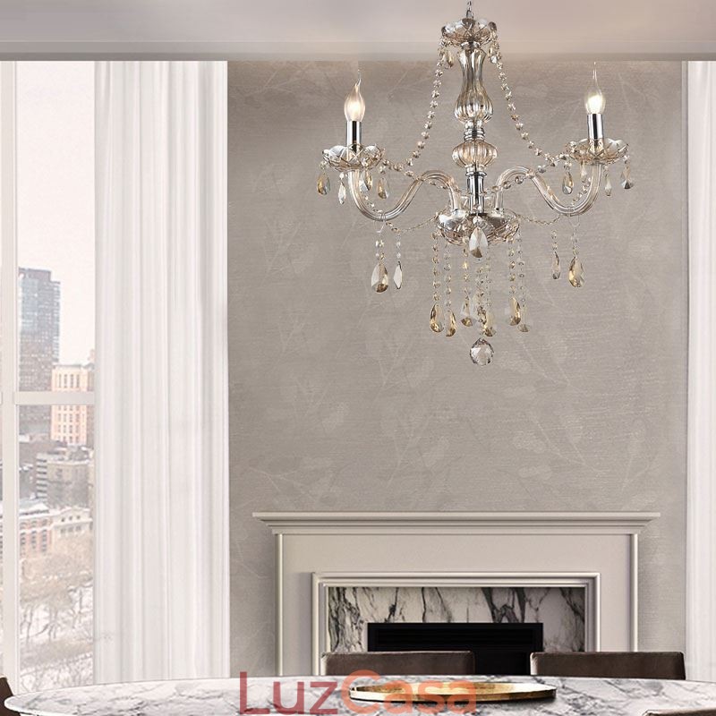 Lustre de cristal europeu cor conhaque vidro pingente luz