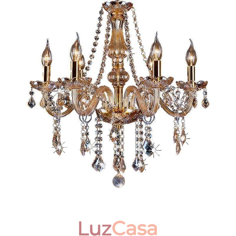 Lustre de cristal europeu de luxo cor âmbar luz pendente