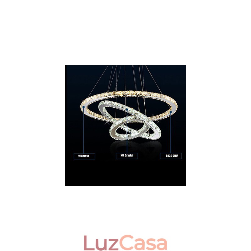 Luminárias pendentes âmbar e cristal K9 transparente Lustre de iluminação com 3 anéis