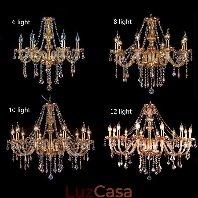 Lustre de cristal europeu de luxo cor âmbar luz pendente