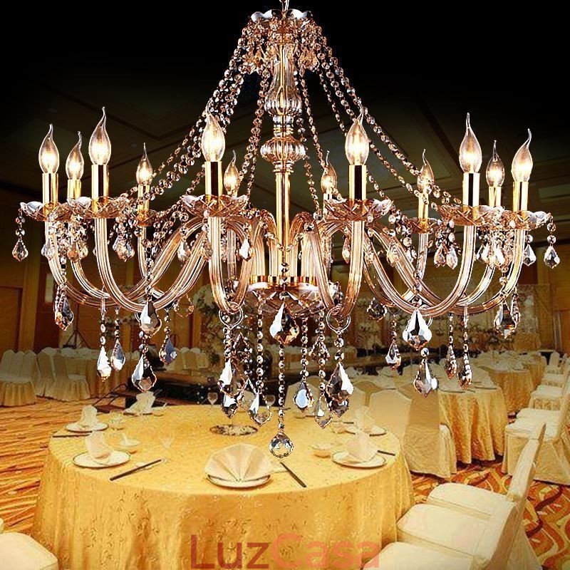 Lustre de cristal europeu de luxo cor âmbar luz pendente