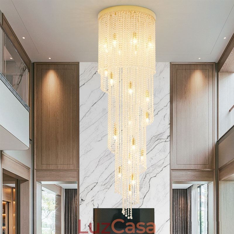 Lustre de cristal moderno, escada de luxo, luz de teto de cristal com 19 luzes