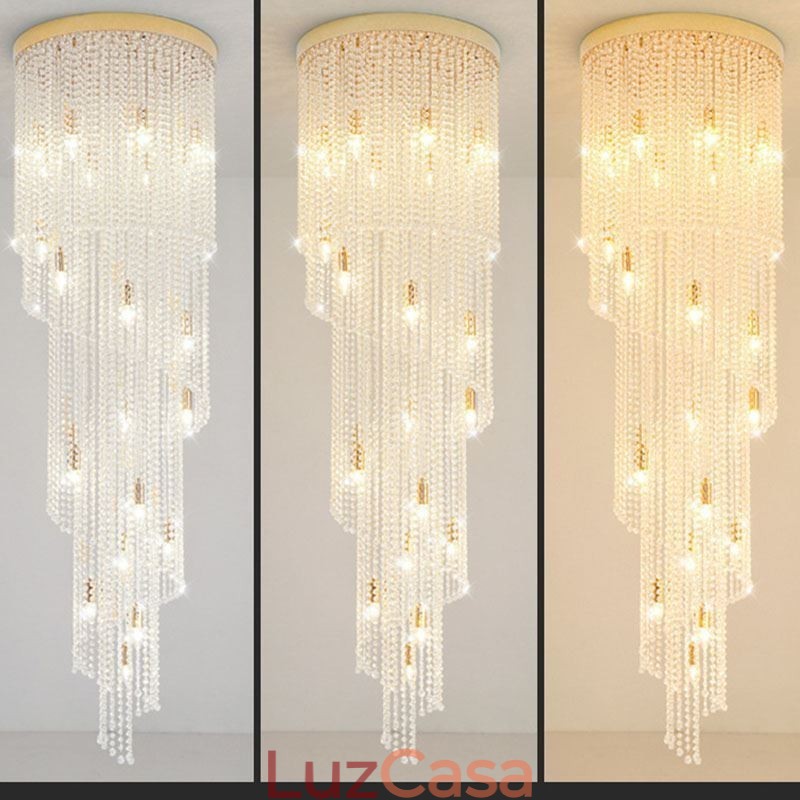 Lustre de cristal moderno, escada de luxo, luz de teto de cristal com 19 luzes