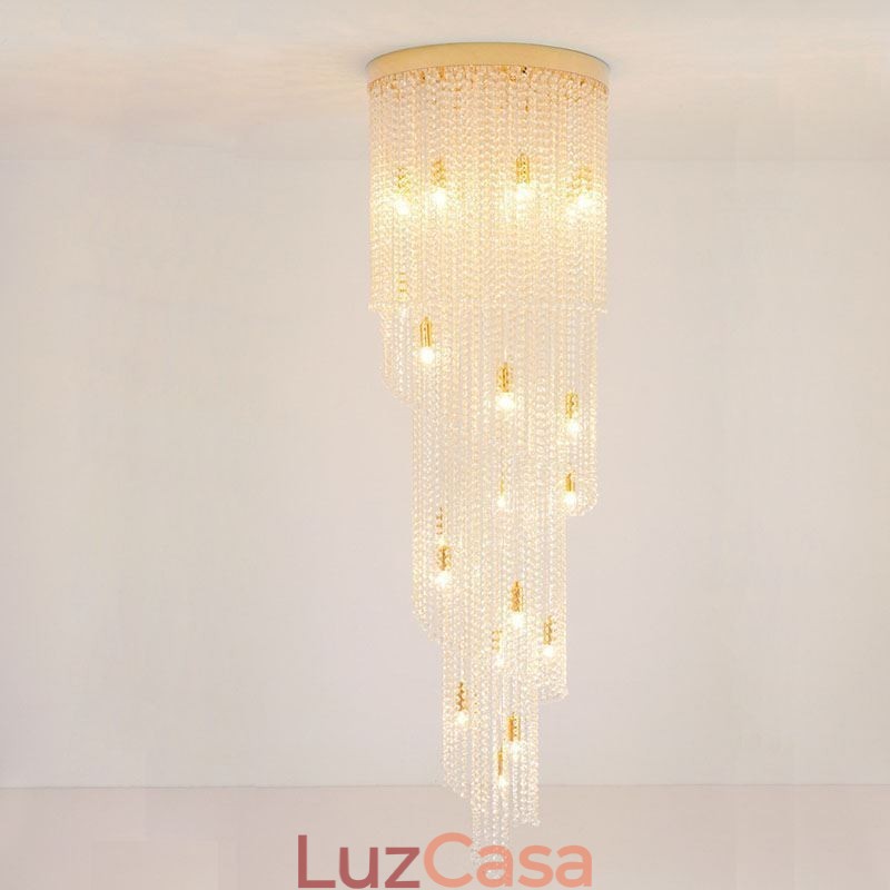 Lustre de cristal moderno, escada de luxo, luz de teto de cristal com 19 luzes