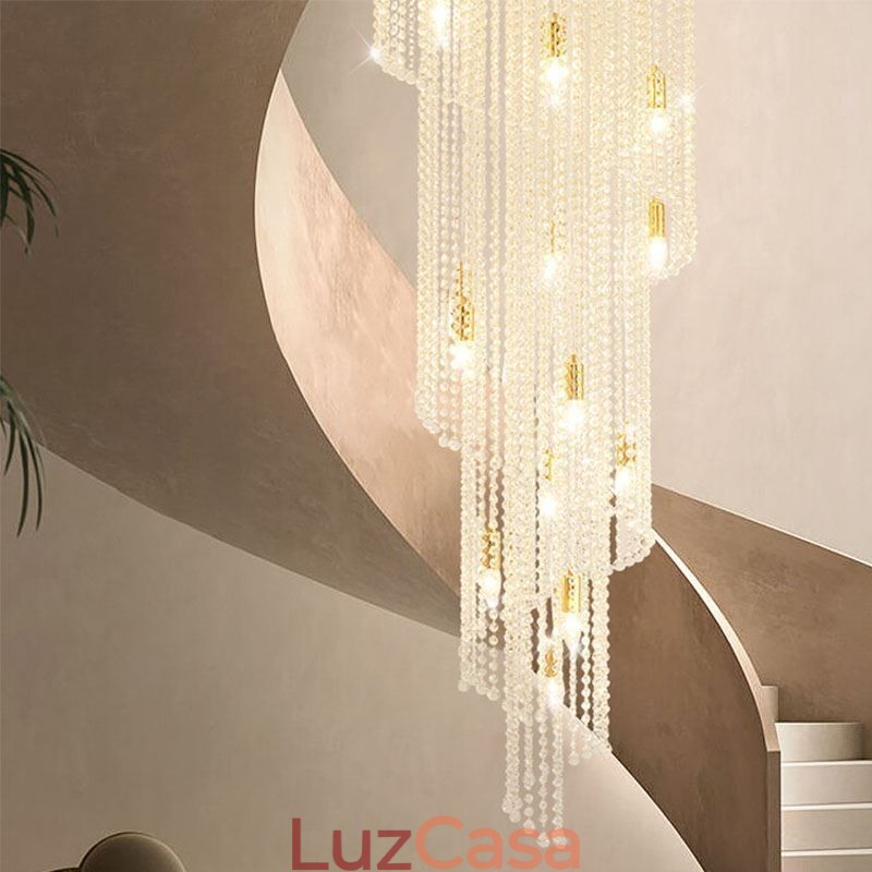 Lustre de cristal moderno, escada de luxo, luz de teto de cristal com 19 luzes
