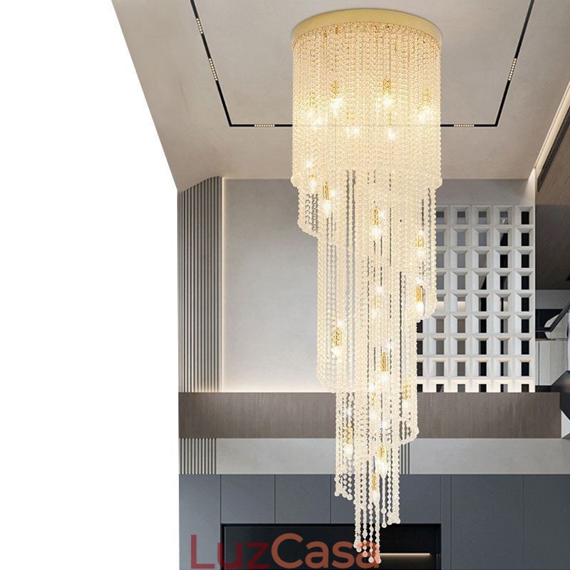 Lustre de cristal moderno, escada de luxo, luz de teto de cristal com 19 luzes