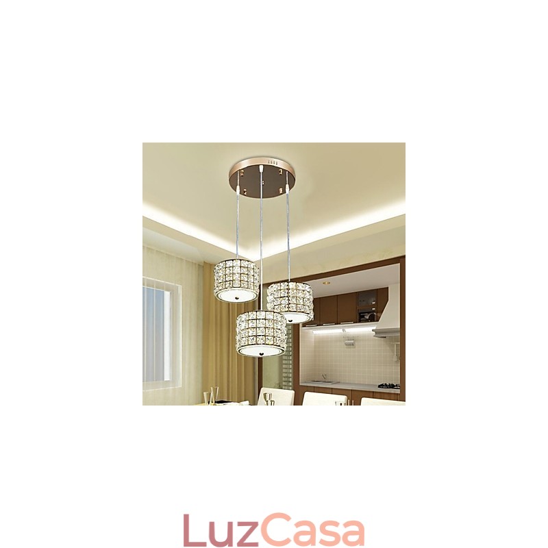 Luminária pendente de cristal com 3 luzes, droplight