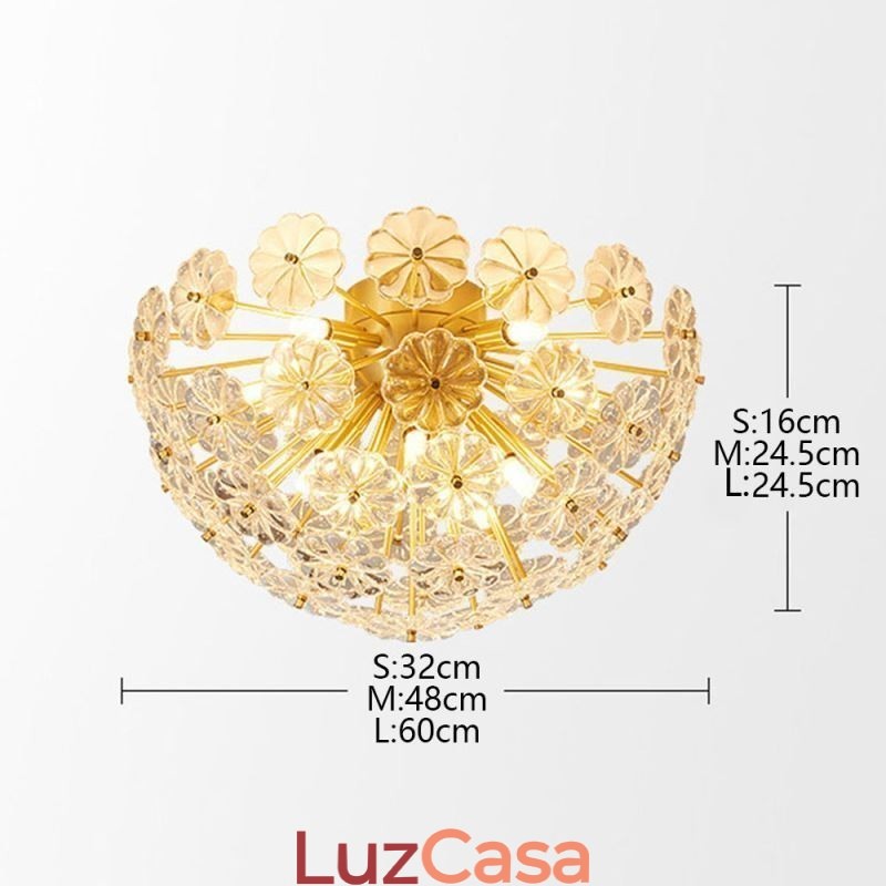 Luminária de teto em forma de flor decorativa moderna de vidro semicircular embutida