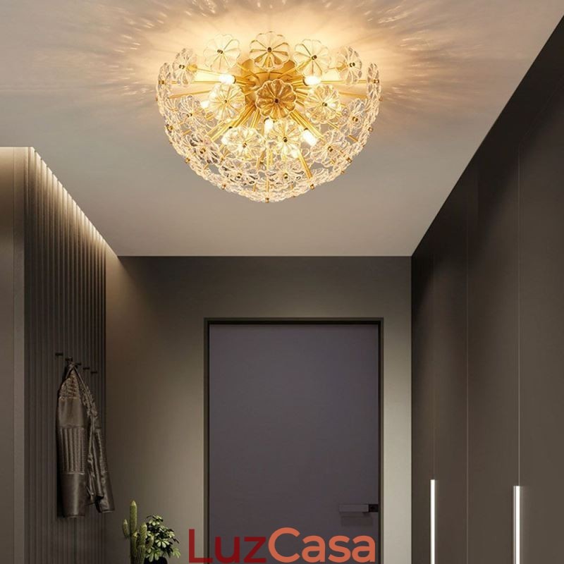 Luminária de teto em forma de flor decorativa moderna de vidro semicircular embutida