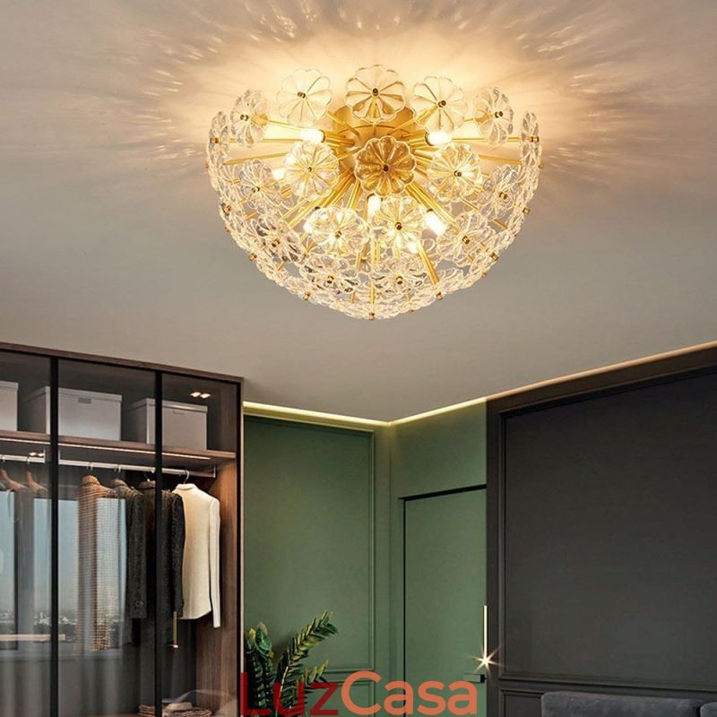 Luminária de teto em forma de flor decorativa moderna de vidro semicircular embutida