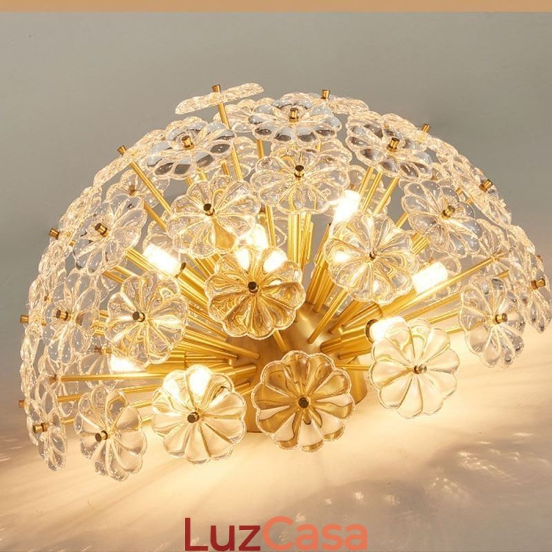 Luminária de teto em forma de flor decorativa moderna de vidro semicircular embutida
