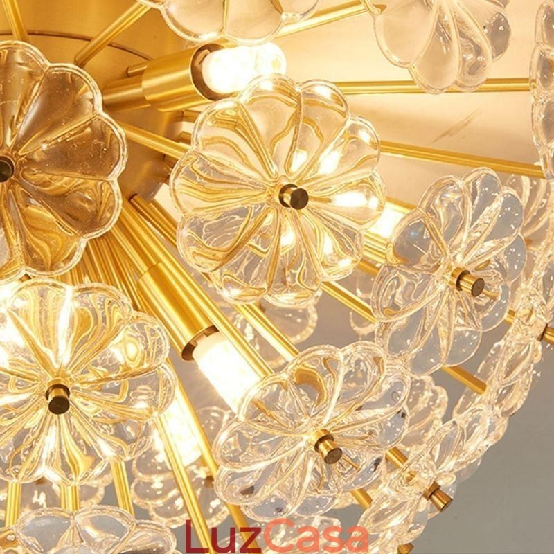 Luminária de teto em forma de flor decorativa moderna de vidro semicircular embutida