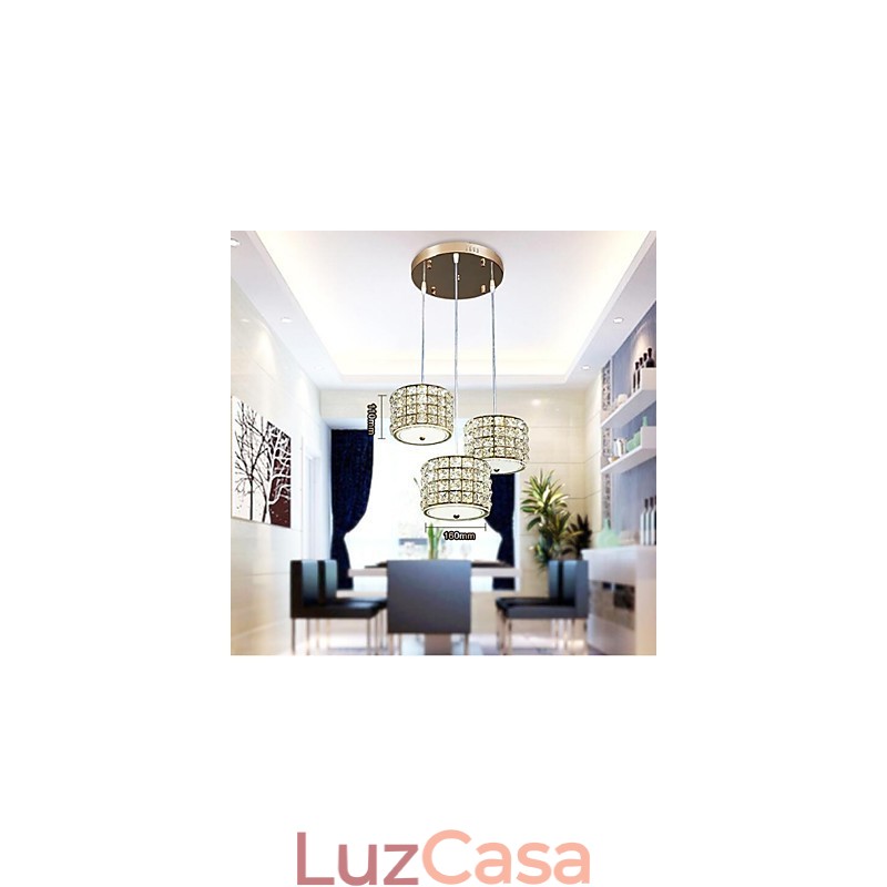 Luminária pendente de cristal com 3 luzes, droplight