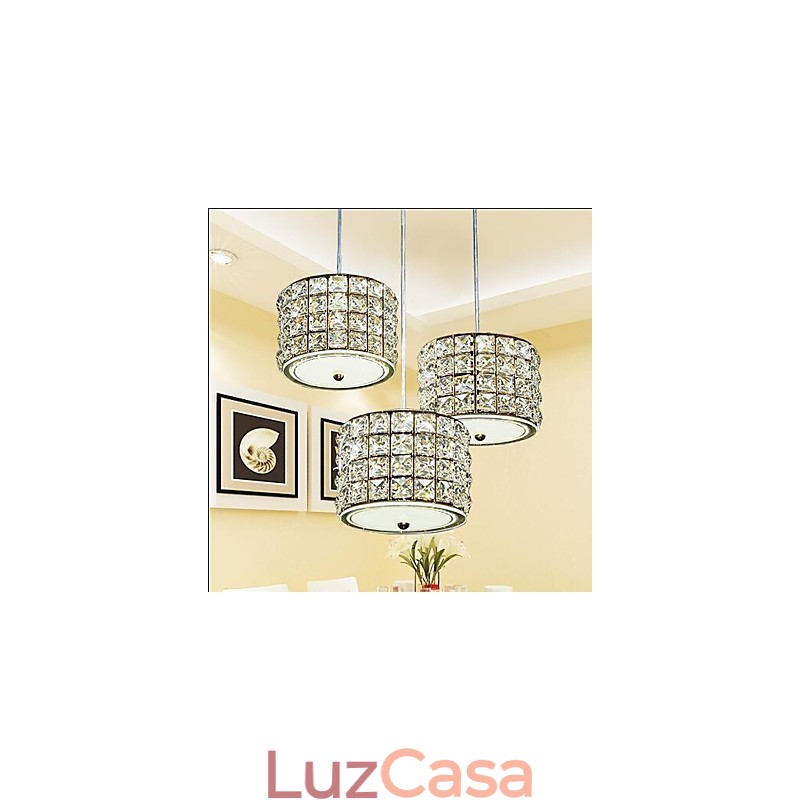 Luminária pendente de cristal com 3 luzes, droplight