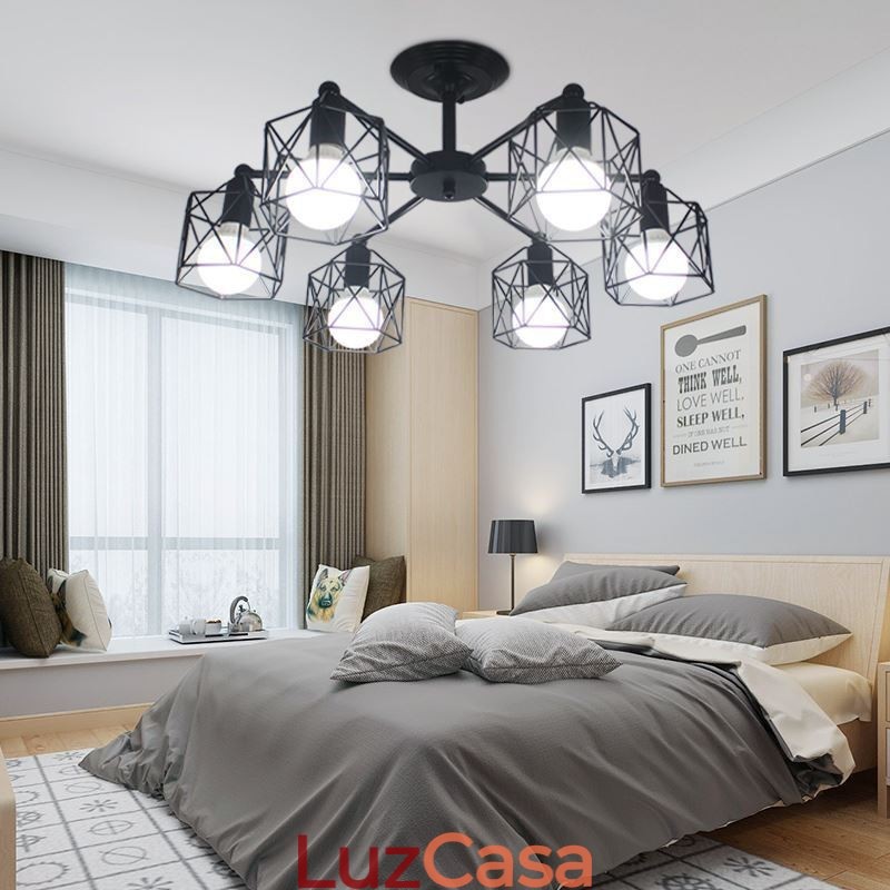 Luminária pendente moderna de gaiola para pássaros, ferro, iluminação decorativa