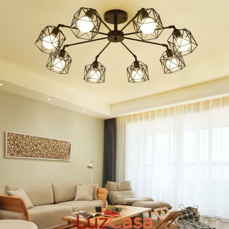 Luminária pendente moderna de gaiola para pássaros, ferro, iluminação decorativa