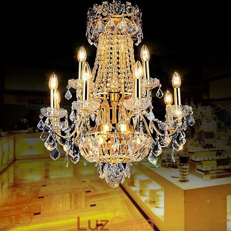 Lustre de cristal de luxo europeu Duplex luz pendente de escada