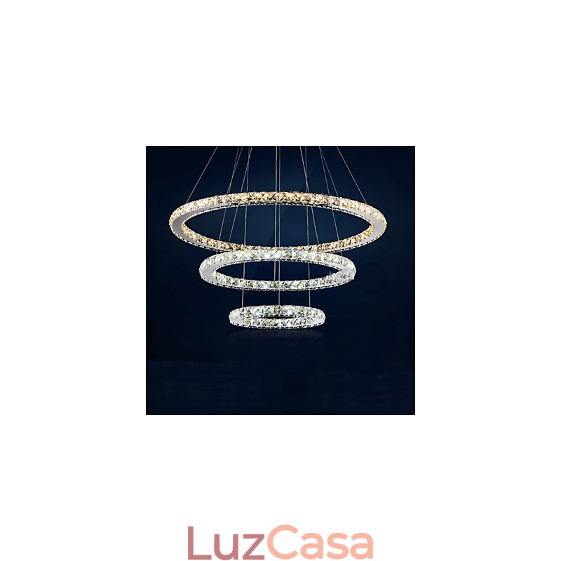 Luminárias pendentes âmbar e cristal K9 transparente Lustre de iluminação com 3 anéis