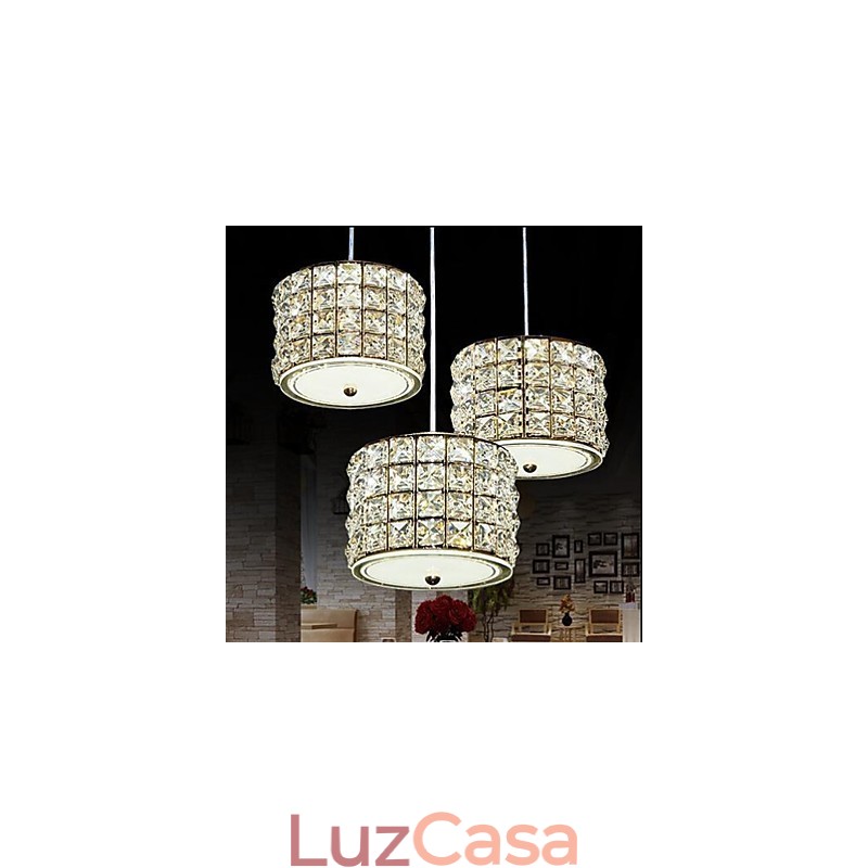 Luminária pendente de cristal com 3 luzes, droplight