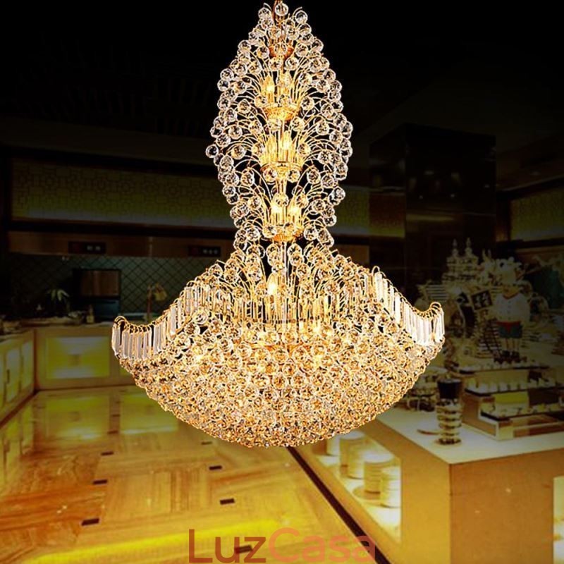 Lustre de Cristal Império Europeu Grande Luminária Pendente Cor Dourada