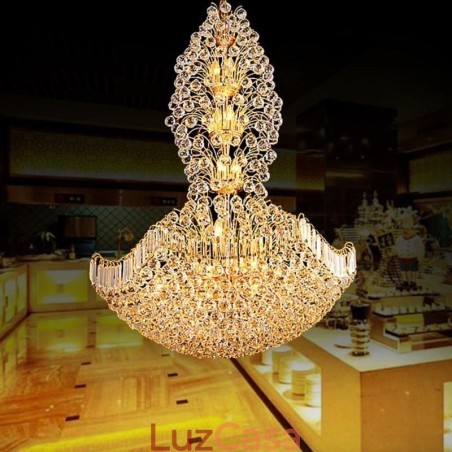Lustre de Cristal Império Europeu Grande Luminária Pendente Cor Dourada Lustre de Cristal Império Europeu Grande Luminária Pendente Cor Dourada