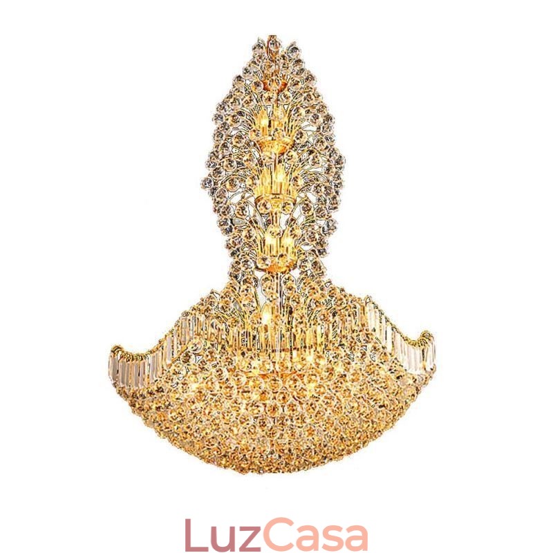 Lustre de Cristal Império Europeu Grande Luminária Pendente Cor Dourada