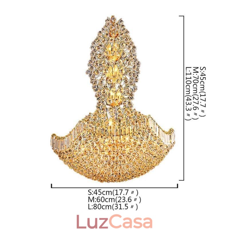 Lustre de Cristal Império Europeu Grande Luminária Pendente Cor Dourada