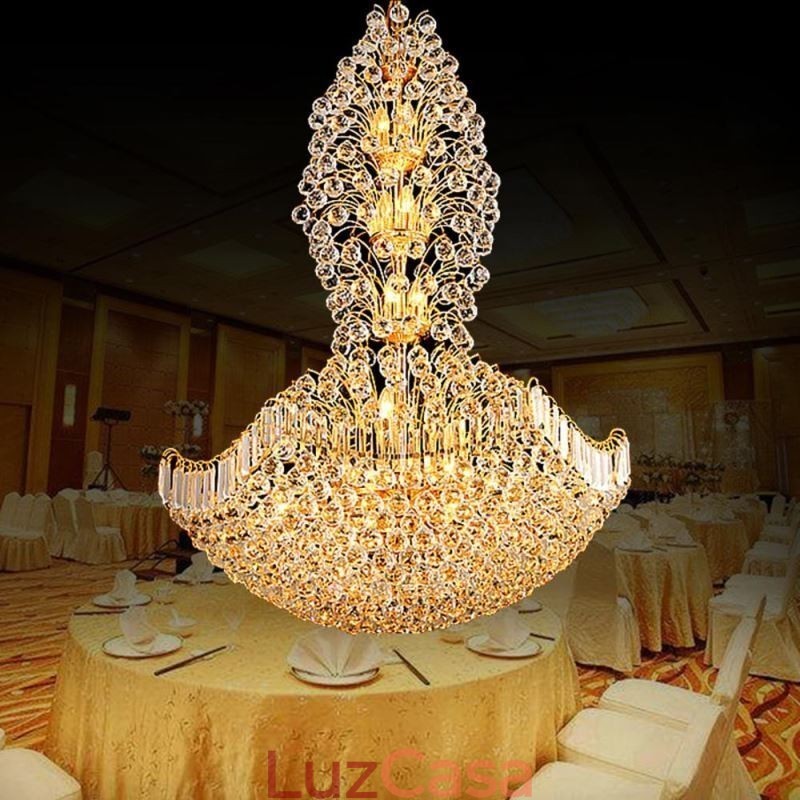 Lustre de Cristal Império Europeu Grande Luminária Pendente Cor Dourada