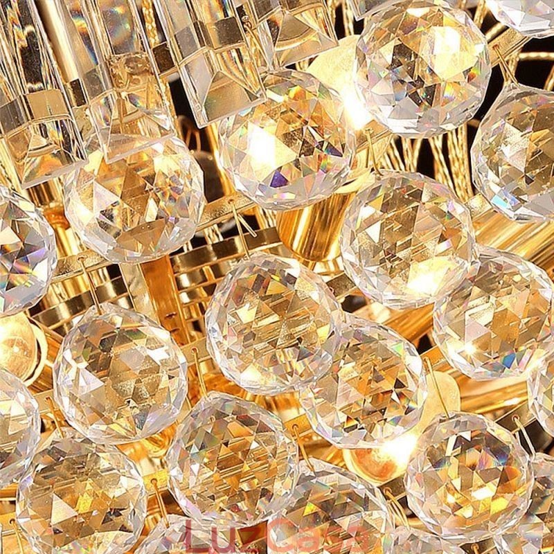 Lustre de Cristal Império Europeu Grande Luminária Pendente Cor Dourada