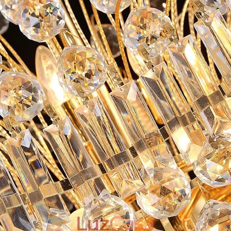 Lustre de Cristal Império Europeu Grande Luminária Pendente Cor Dourada