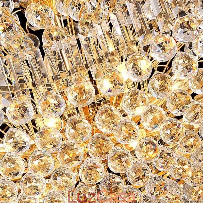 Lustre de Cristal Império Europeu Grande Luminária Pendente Cor Dourada