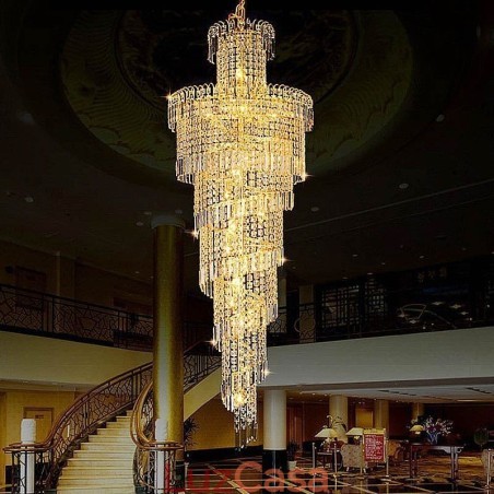 Lustre de cristal europeu grande formato redondo pingente longo Lustre de cristal europeu grande formato redondo pingente longo