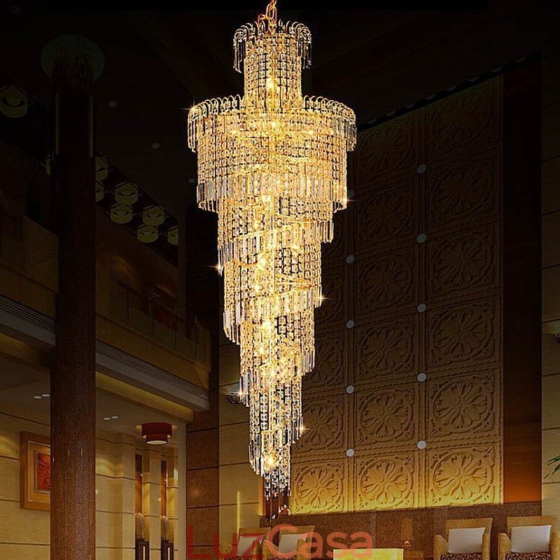 Lustre de cristal europeu grande formato redondo pingente longo