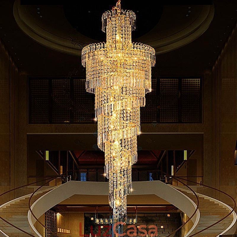 Lustre de cristal europeu grande formato redondo pingente longo