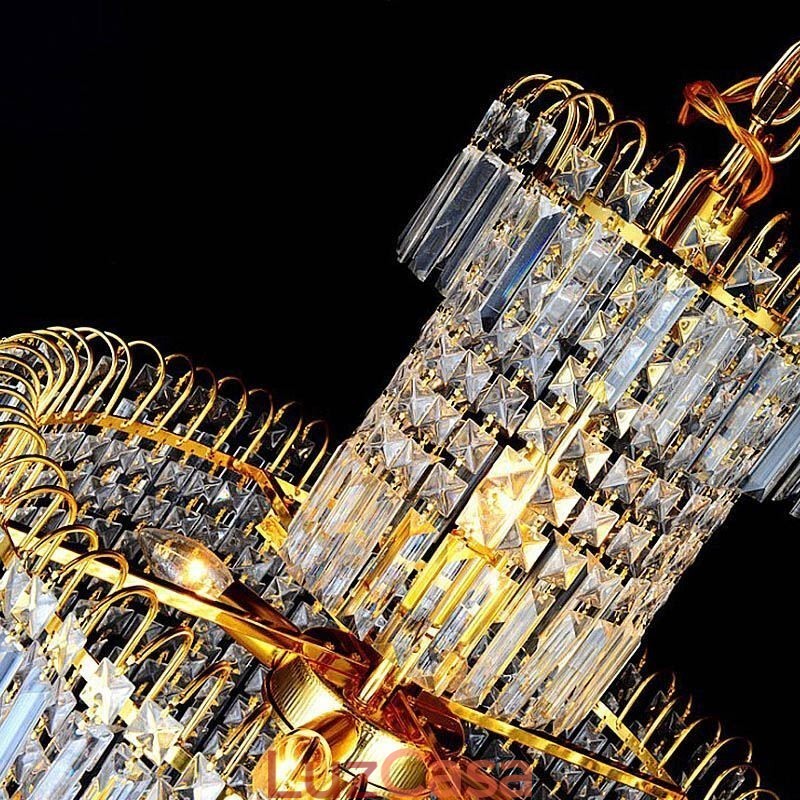 Lustre de cristal europeu grande formato redondo pingente longo