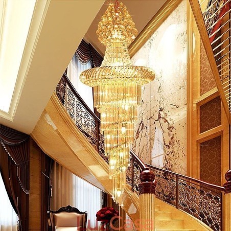 Lustre de cristal de luxo moderno europeu gracioso longo pingente duplex escada Lustre de cristal de luxo moderno europeu gracioso longo pingente duplex escada