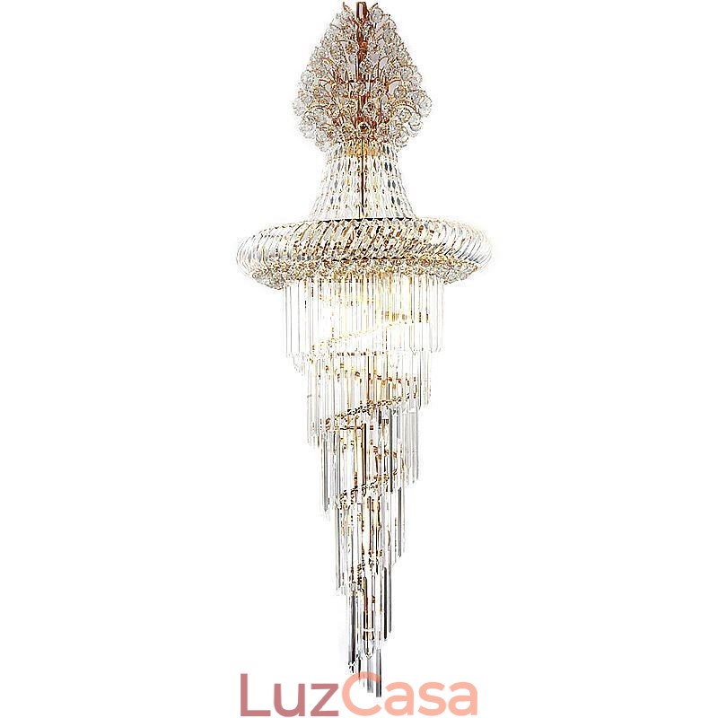 Lustre de cristal de luxo moderno europeu gracioso longo pingente duplex escada