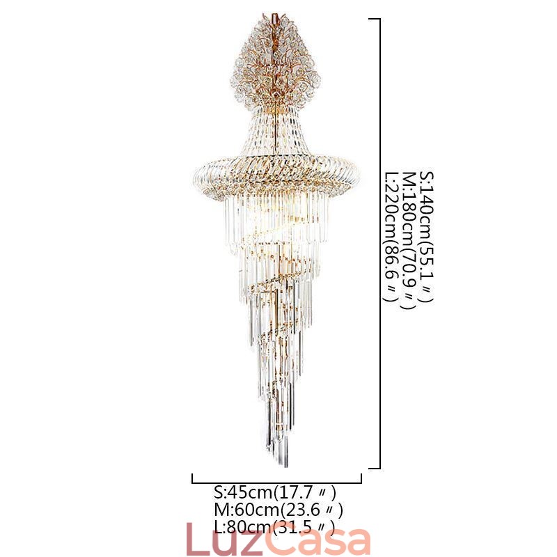 Lustre de cristal de luxo moderno europeu gracioso longo pingente duplex escada