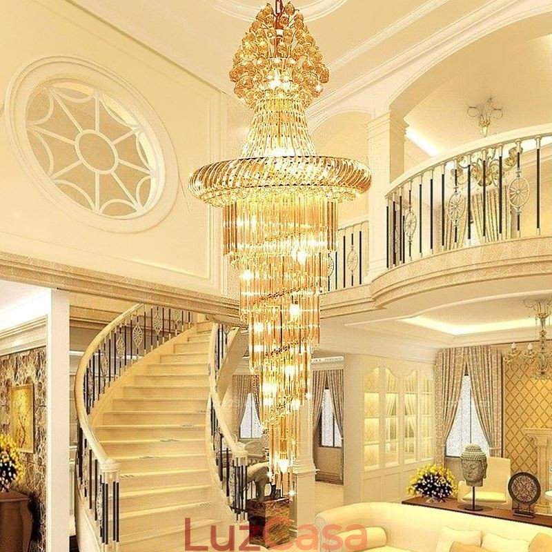 Lustre de cristal de luxo moderno europeu gracioso longo pingente duplex escada