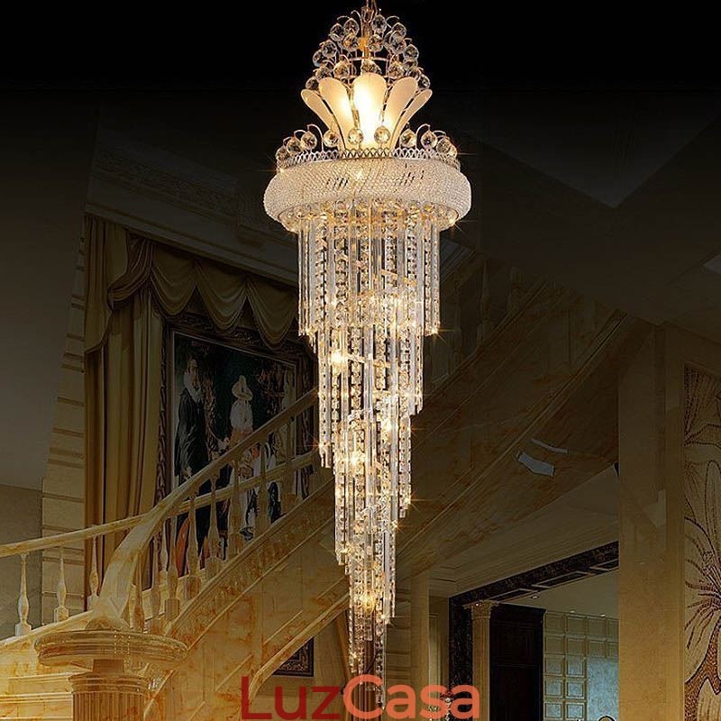 Lustre de cristal gracioso moderno simples longo pingente escada duplex