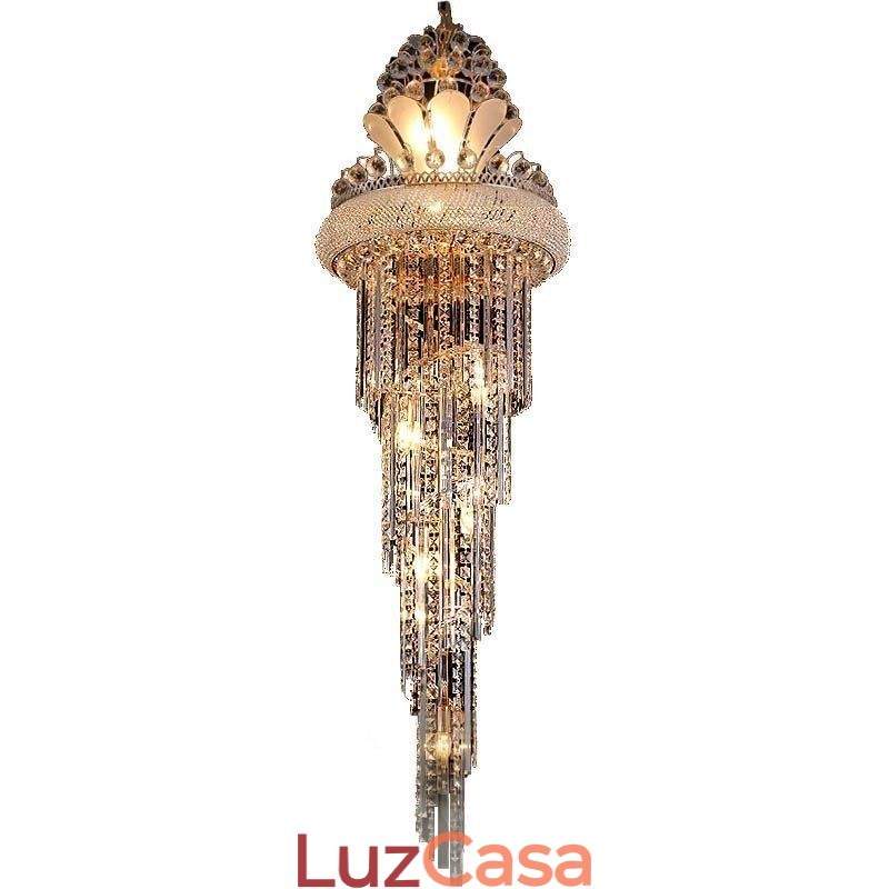 Lustre de cristal gracioso moderno simples longo pingente escada duplex