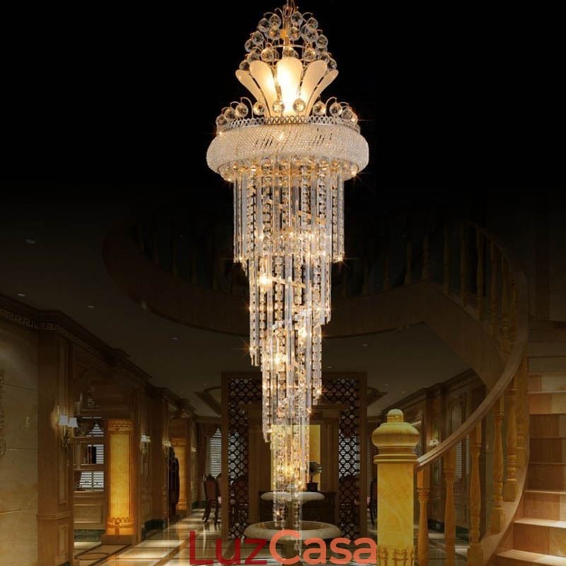 Lustre de cristal gracioso moderno simples longo pingente escada duplex