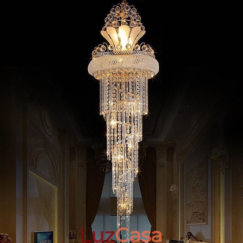 Lustre de cristal gracioso moderno simples longo pingente escada duplex