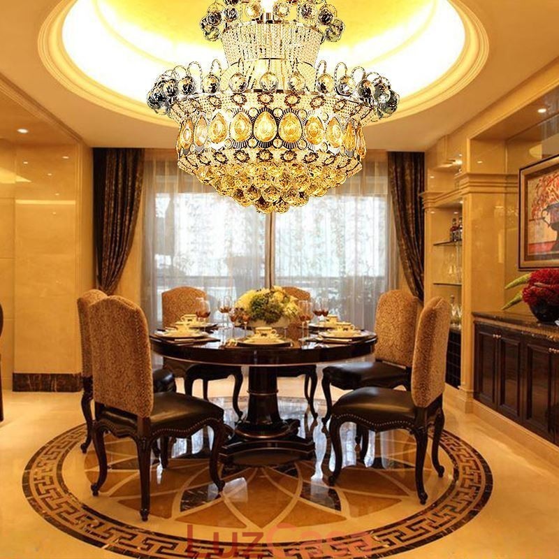 Lustre moderno de ouro império, luminária pendente de cristal simples